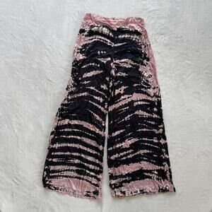 YFB Pants Womens XS Black Pink Tie Dye Paperbag Wide Leg Elastic Waist Casual